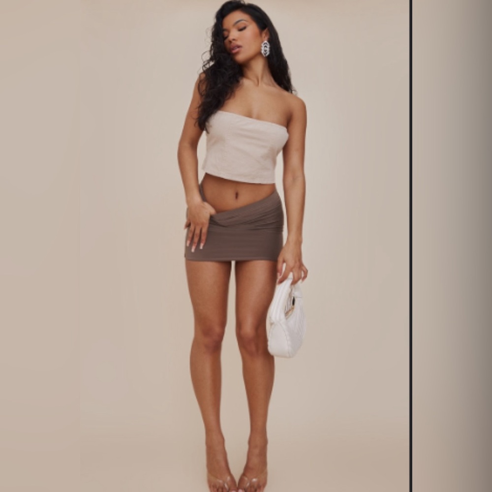 Taupe Slinky Basic Low Rise Extreme Micro Mini Skirt